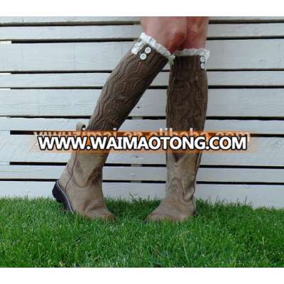 Ladies Woolen Loose Button Lace Socks Boots Woman Knit Leg Warmers With Button