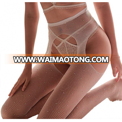 Women's Sexy Crystal Rhinestone Pantyhose Tights Mesh Fishnet Diamond Stockings Bling Hosiery